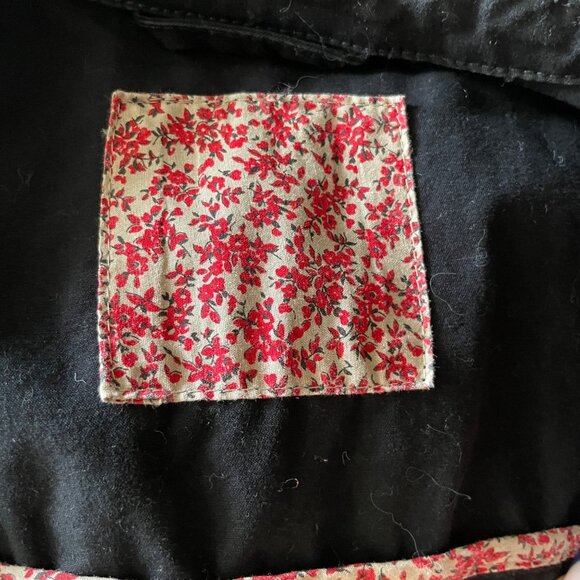 Black Womens Button-Up Cotton Jacket With Pockets & Floral Lining - Picture 6 of 6
